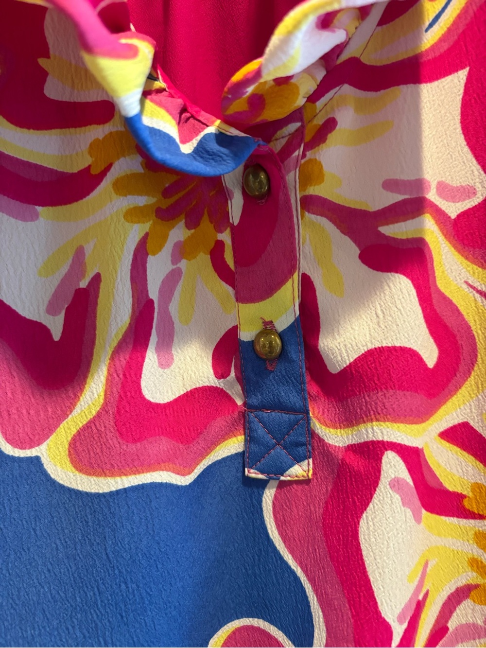 Women's Bright Floral Print Top in Hot Pink, Yellow & Blue
